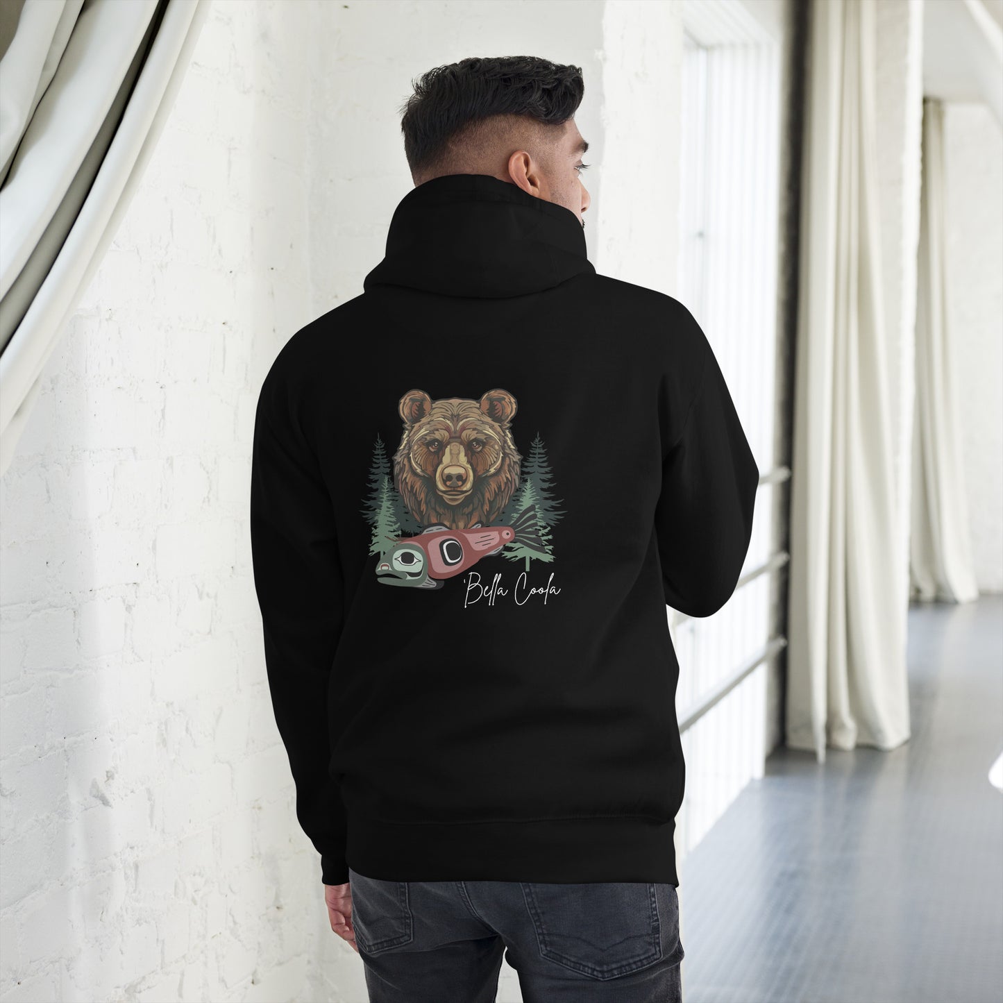 Grizzly & Salmon Unisex Hoodie Back Design