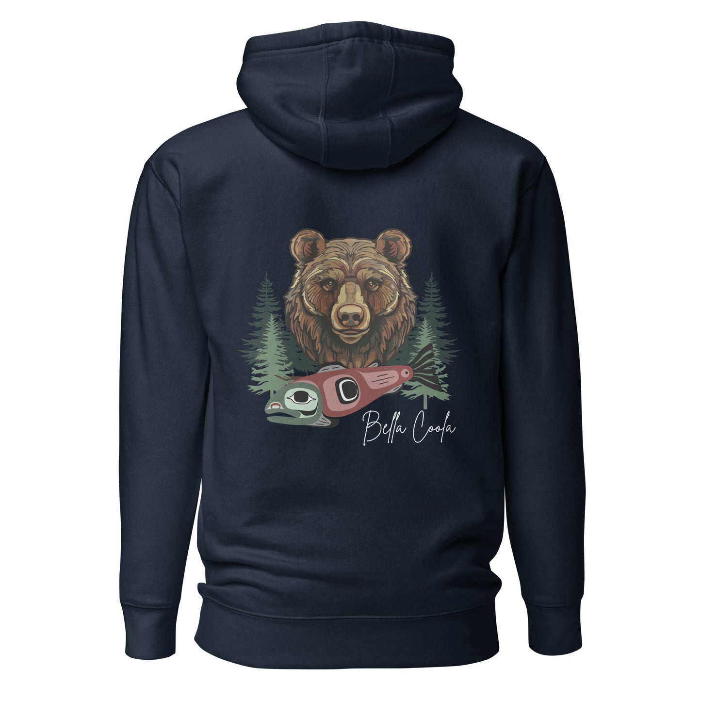 Grizzly & Salmon Unisex Hoodie Back Design